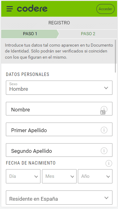 Cómo registrarse en Codere Apuestas en 5 pasos