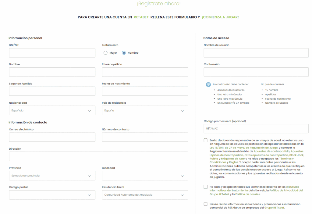 Cómo registrarse en Retabet España